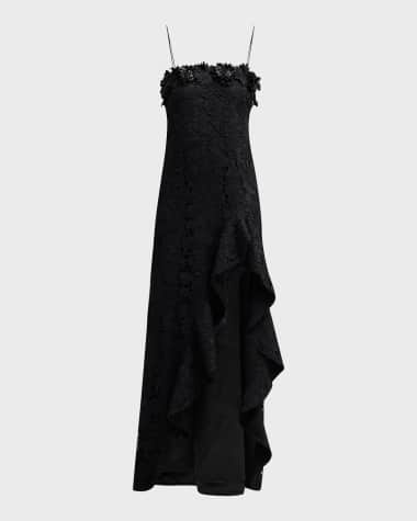 Ungaro Eva High-Low Square-Neck Floral Lace Gown