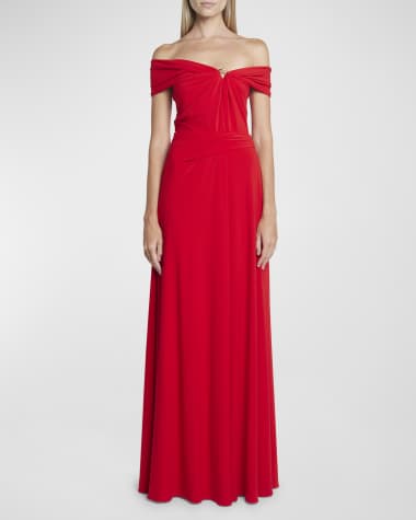 Talbot Runhof O-Ring Off-The-Shoulder Jersey Crepe Gown