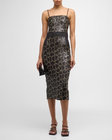 Le Superbe Keith Cheetah Sequin Midi Bodycon Dress