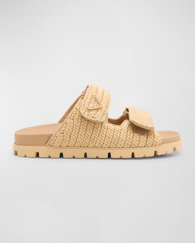 Prada Fussbett Raffia Dual Buckle Slide Sandals