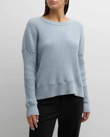 Eileen Fisher Ribbed Crewneck Cotton-Cashmere Sweater