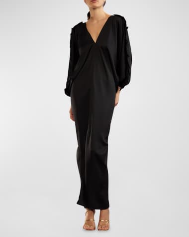 Cynthia Rowley Blouson-Sleeve Ruffle-Trim Caftan