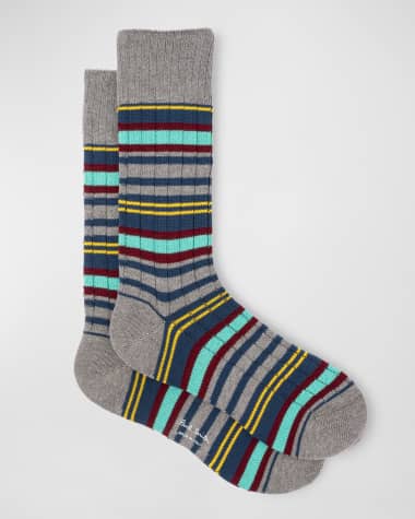 Paul Smith Men's Eddie Ribbed Multi-Stripe Crew Socks