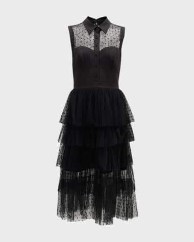 Zac Posen Ruffle Polka-Dot Tulle Midi Dress