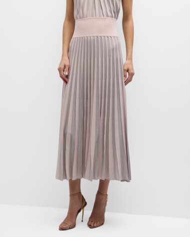 Emporio Armani Pleated Striped Side-Slit Midi Skirt