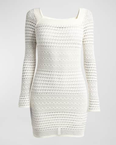 TOM FORD Square Neck Openwork Knit Mini Dress With Detachable Slip