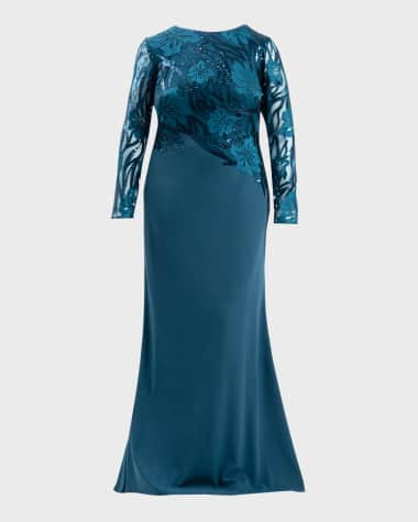 Tadashi Shoji Plus Size Sequin Embroidered Crepe Column Gown