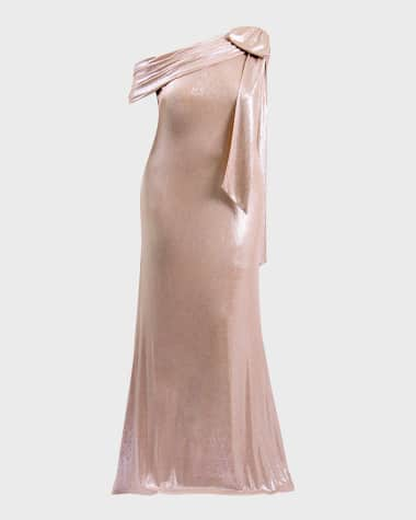 Tadashi Shoji Plus Size One-Shoulder Metallic Jersey Gown