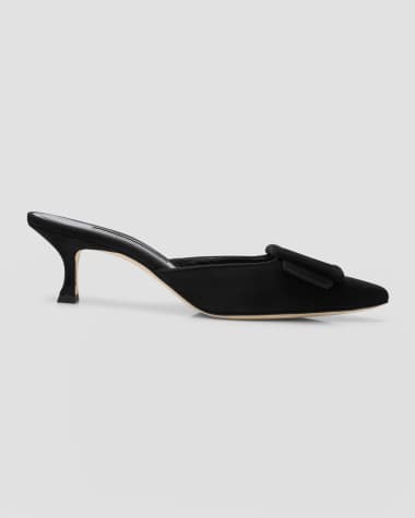 Manolo Blahnik Maysale Suede Buckle Mules