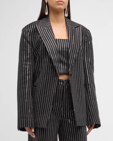 Rotate Birger Christensen Sequin Twill Oversized Pinstripe Blazer