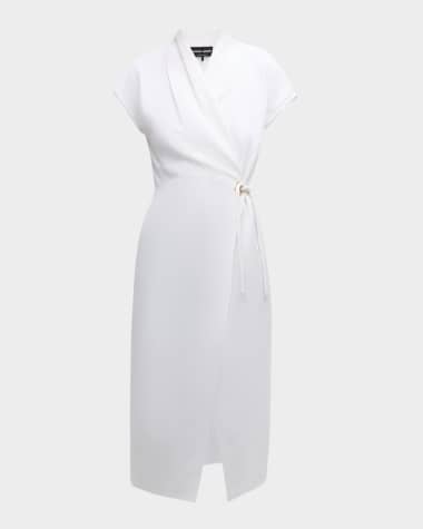 Giorgio Armani Silk Wrap Midi Dress wIth Tie Detail