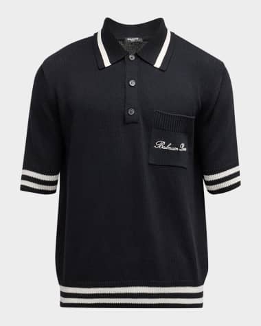 Balmain Men's Striped-Trim Polo Shirt