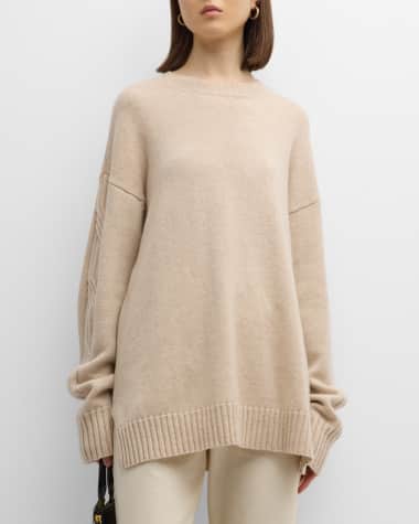 Max Mara Vicini Cable-Knit Sleeve Oversized Cashmere Sweater