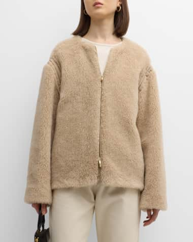 Max Mara Collarless Zip Teddy Jacket