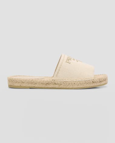 Prada Embroidered Linen Espadrille Sandals