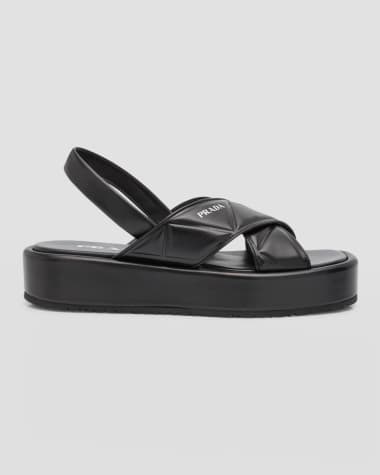 Prada Quilted Leather Crisscross Flatform Sandals