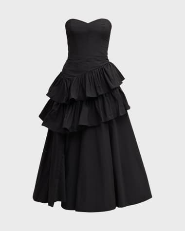 Marchesa Notte Strapless Ruffle Taffeta Midi Dress