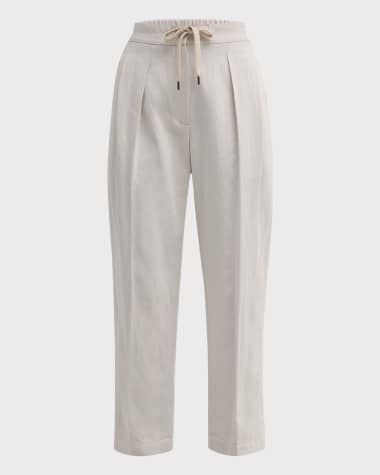 Brunello Cucinelli Lightly Wrinkled Cotton Curved Pants