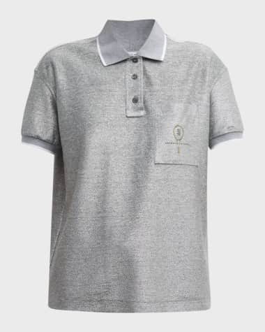 Brunello Cucinelli Mettallic Linen-Cotton Short-Sleeve Polo Top