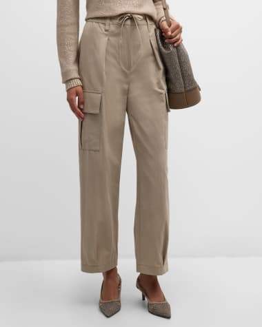 Brunello Cucinelli Lightly Wrinkled Cotton Cargo Pants with Drawstring Waist