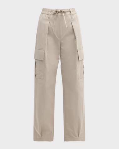 Brunello Cucinelli Lightly Wrinkled Cotton Cargo Pants with Drawstring Waist