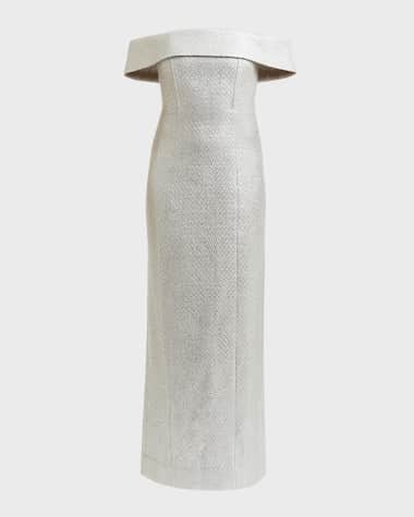 Mestiza New York Mona Off-Shoulder Metallic Column Gown