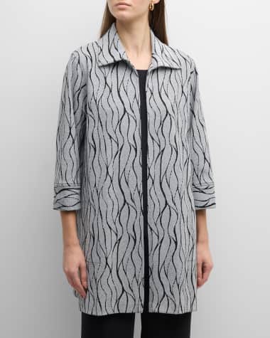 Caroline Rose 3/4-Sleeve Wave Intarsia Knit Topper