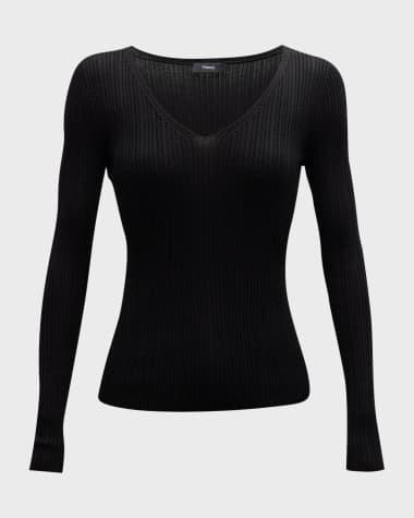 Theory Bering Rib Wool-Blend V-Neck Top