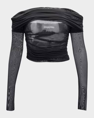 Alice + Olivia Isadola Ruched Mesh Crop Top