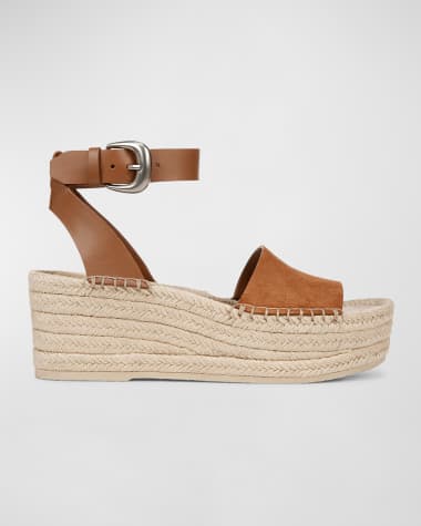 Vince Belisa Mixed Leather Ankle-Strap Espadrilles