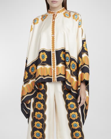 La DoubleJ Foulard Draped Silk-Twill Tunic Top