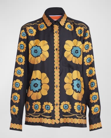 La DoubleJ Boy Floral Silk-Twill Button-Front Shirt