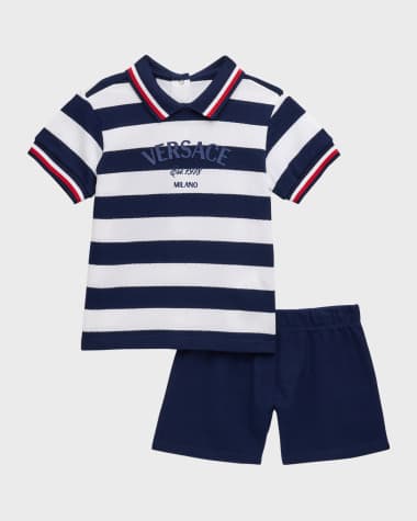 Versace Boy's Striped Pique Top and Shorts Set, Size 3M-18M