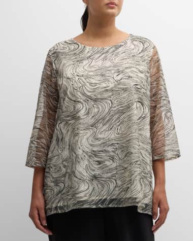 Caroline Rose Plus Plus Size Sheer Embroidered 3/4-Sleeve Tunic