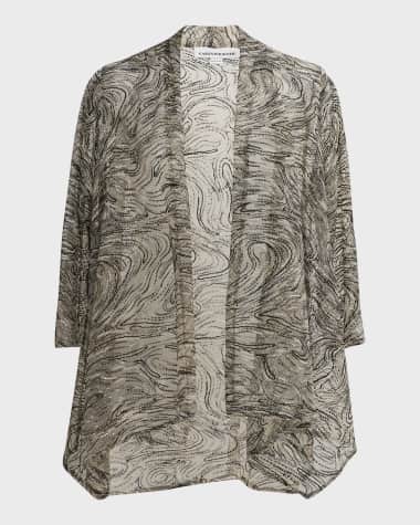 Caroline Rose Embroidered Open-Front Mesh Swing Cardigan