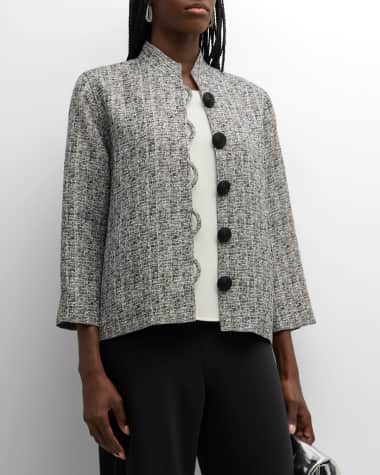 Caroline Rose Mandarin-Collar Sequin Shimmer Jacquard Jacket
