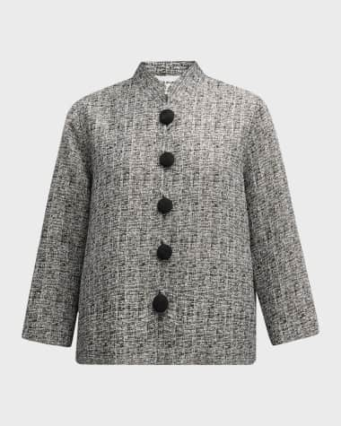 Caroline Rose Mandarin-Collar Sequin Shimmer Jacquard Jacket