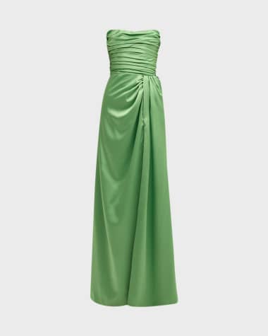 GIGII'S Fella Strapless Pleated Side-Slit Gown