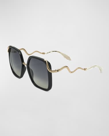 Roberto Cavalli Iconic Snake Acetate & Metal Square Sunglasses