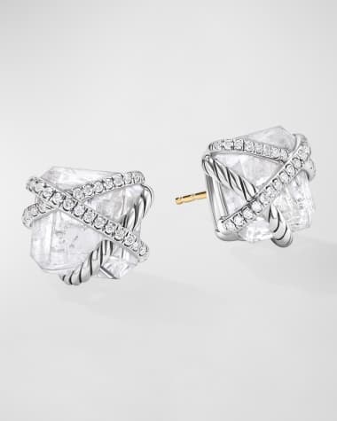 David Yurman Cable Wrap Stud Earrings with Crystal and Diamonds in Silver, 12mm