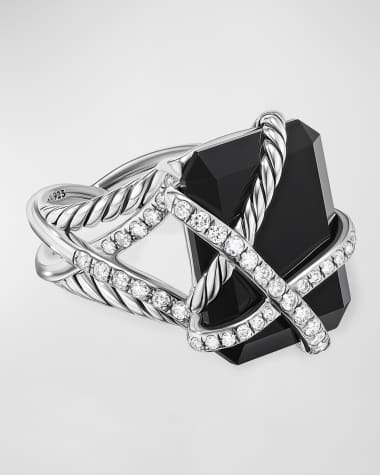 David Yurman Cable Wrap Ring with Gemstone and Diamonds in Silver, 18x14mm
