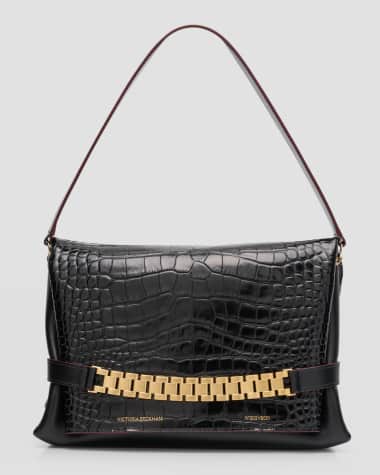 Victoria Beckham Chain Croc-Embossed Pouch Shoulder Bag