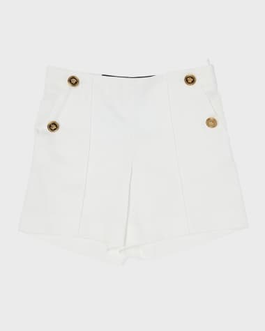 Versace Gabardine Shorts with Medusa Sailor Buttons, Size 4-6