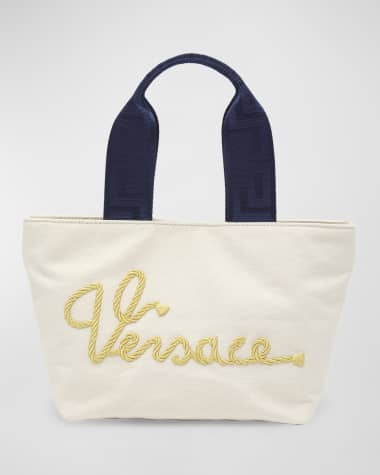 Versace Kid's Embroidered Canvas Tote Bag