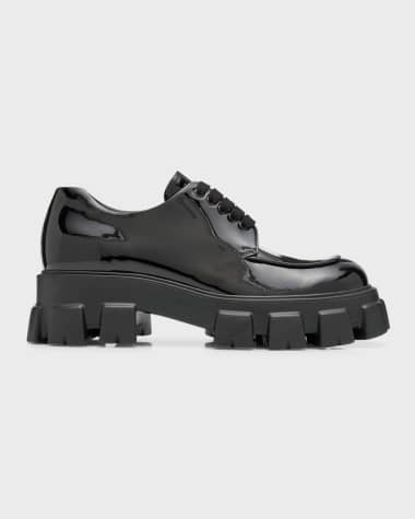 Prada Men's Monolith Patent Lug-Sole Derby Shoes