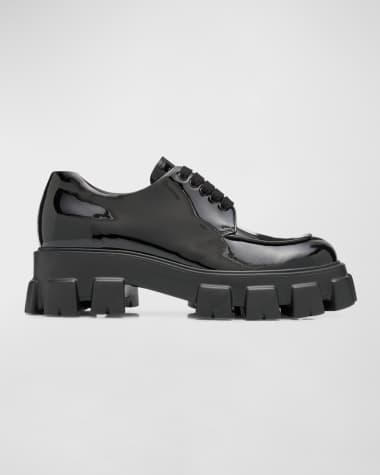 Prada Men's Monolith Patent Lug-Sole Derby Shoes