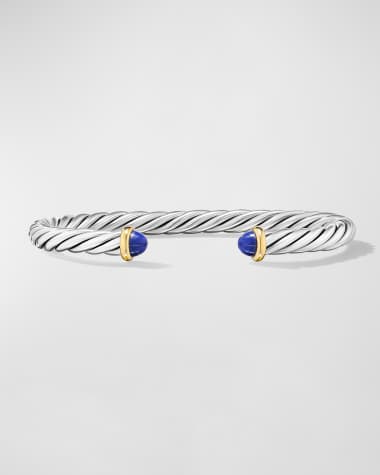 David Yurman Men's Cable Flex Cuff Bracelet with Gemstone and 14K Gold in Silver, 6mm