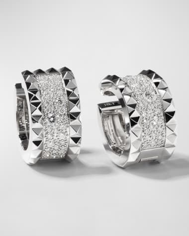Roberto Coin ROCK & DIAMONDS 18K White Gold Huggie Earrings, 0.8"L