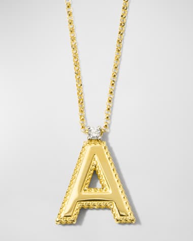 Roberto Coin Princess 18K Yellow Gold Diamond Initial Necklace, A