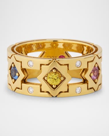 Roberto Coin 18K Yellow Gold Navarra Ring with Mixed Sapphires and Diamonds